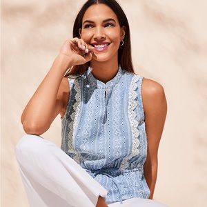 ANN TAYLOR•chambray lace tie front sleeveless popover top Medium NWT